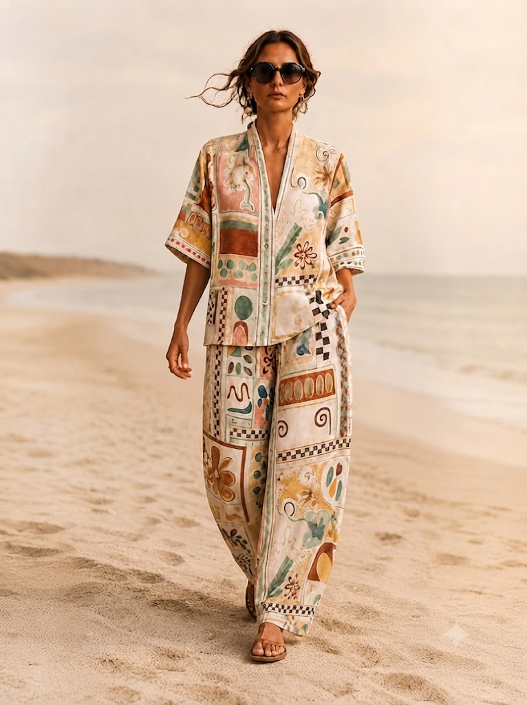Women's Shirt Cotton Linen Sets Pants Sets Short Sleeve V Neck Floral Graphic Geometric Print Vacation Fashion Streetwear Casual Daily Outdoor White Pink Green Spring & Summer Loose Fit