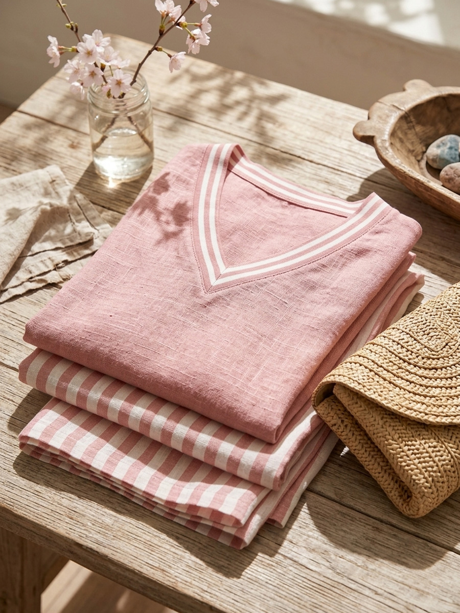 New Arrivals🔥 Cozy Loose-fit V Neck Striped Cotton Linen Two-piece Set