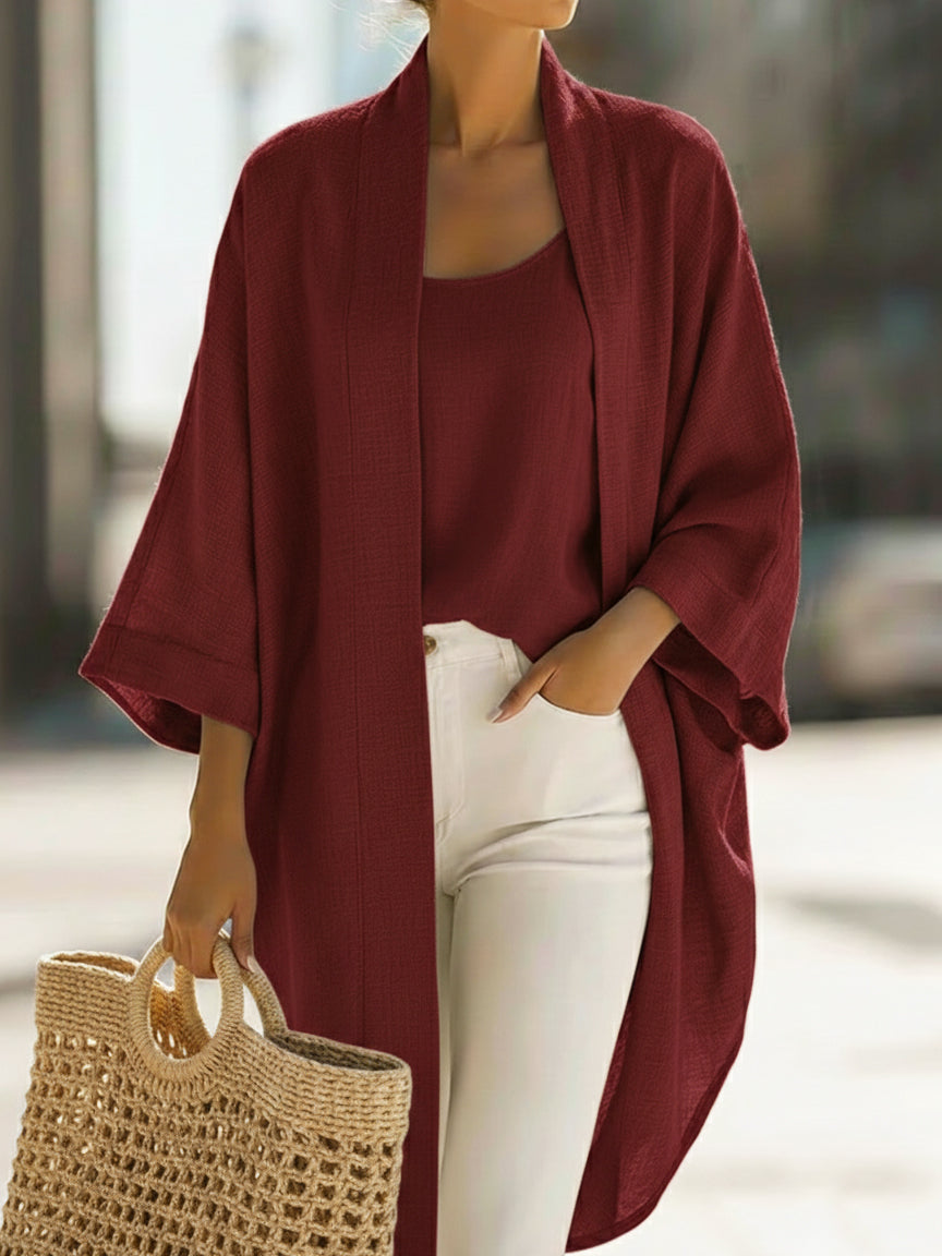 Cozy Minimalist Loose Cardigan And Vest Linen Set