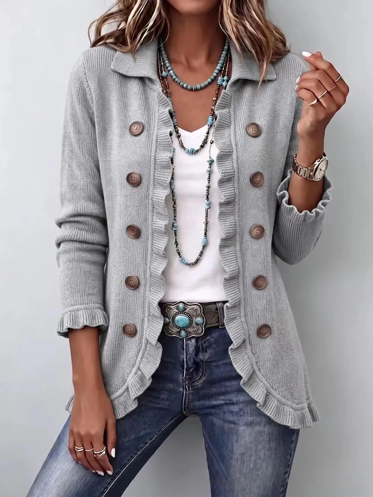 🤲LAST DAY SAVE 49% ⏰Boho-chic Floral Embroidered Utility Ruffled Trim Jacket