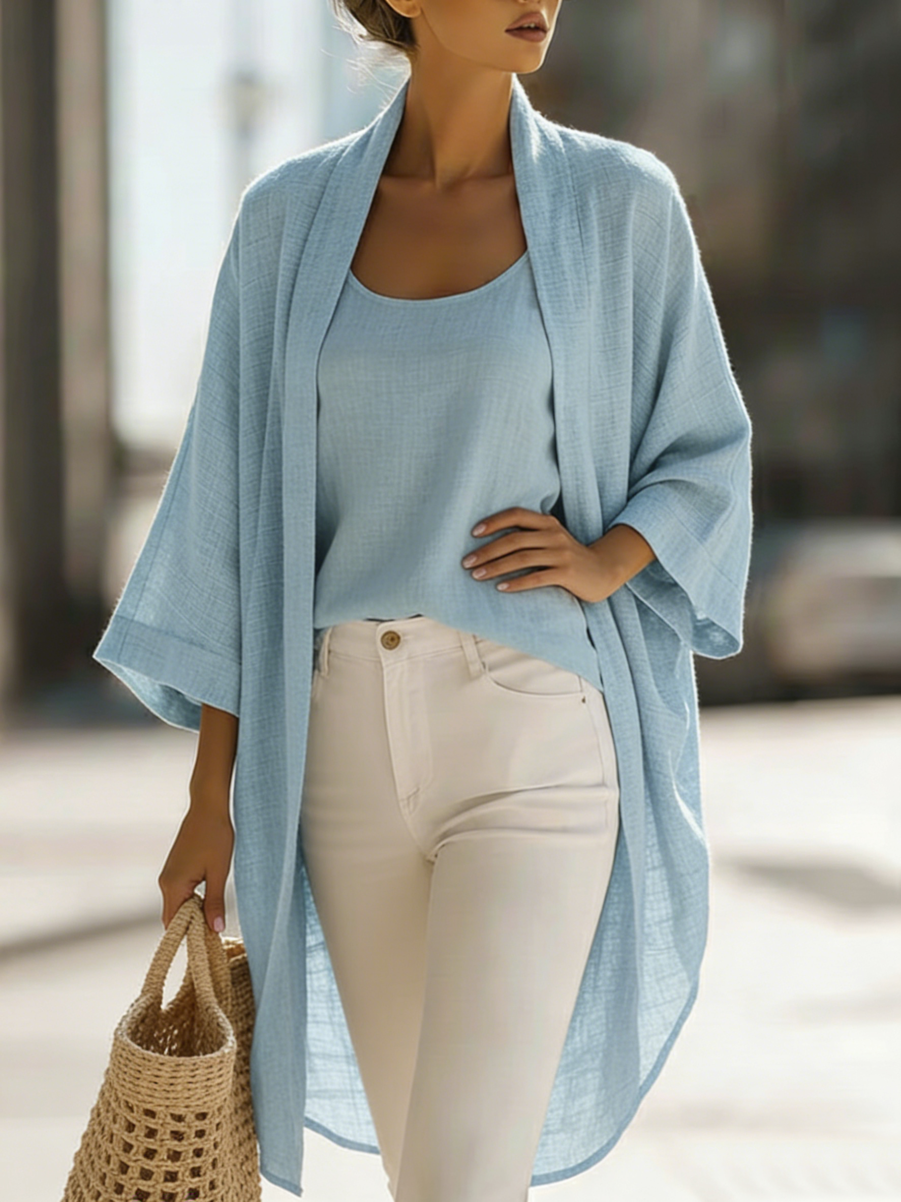 Cozy Minimalist Loose Cardigan And Vest Linen Set