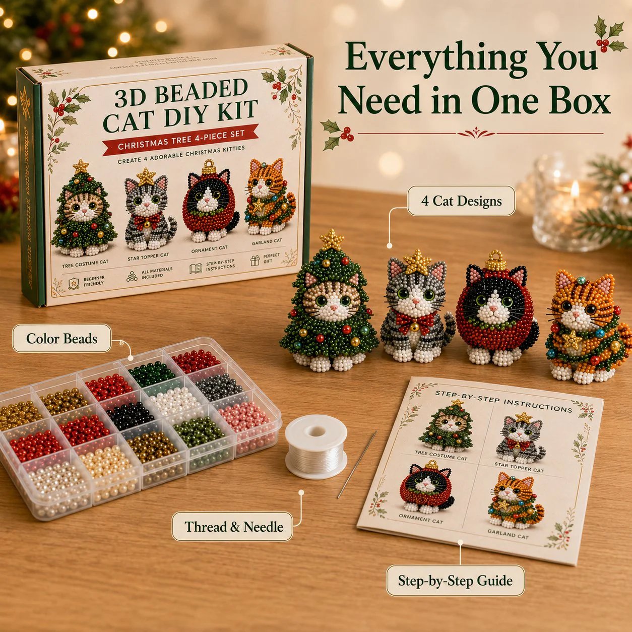 🐱✨ Create Your Own 3D Beaded Christmas Cats | Beginner-Friendly DIY Kit