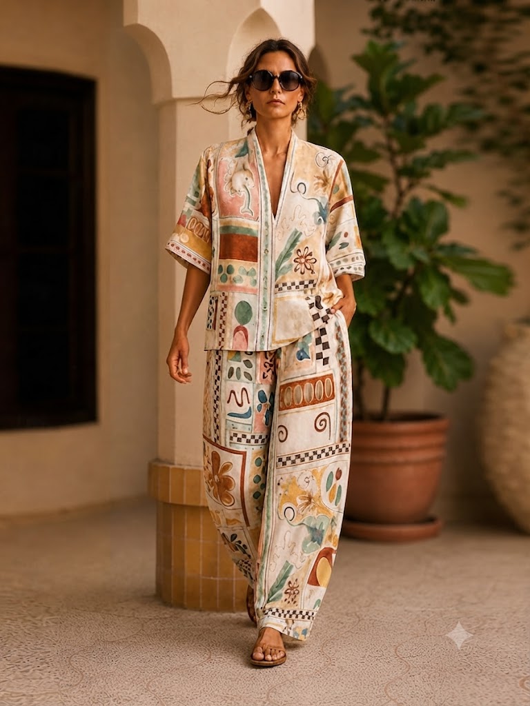 Women's Shirt Cotton Linen Sets Pants Sets Short Sleeve V Neck Floral Graphic Geometric Print Vacation Fashion Streetwear Casual Daily Outdoor White Pink Green Spring & Summer Loose Fit