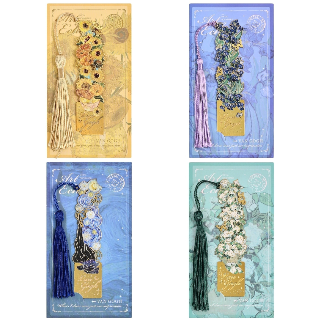📚✨8-Piece Gold Metal Bookmark Set with Tassel – Van Gogh & Monet Inspired Gift for Book Lovers 🎨