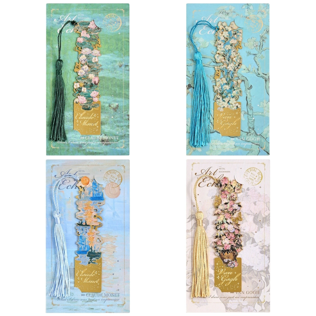 📚✨8-Piece Gold Metal Bookmark Set with Tassel – Van Gogh & Monet Inspired Gift for Book Lovers 🎨
