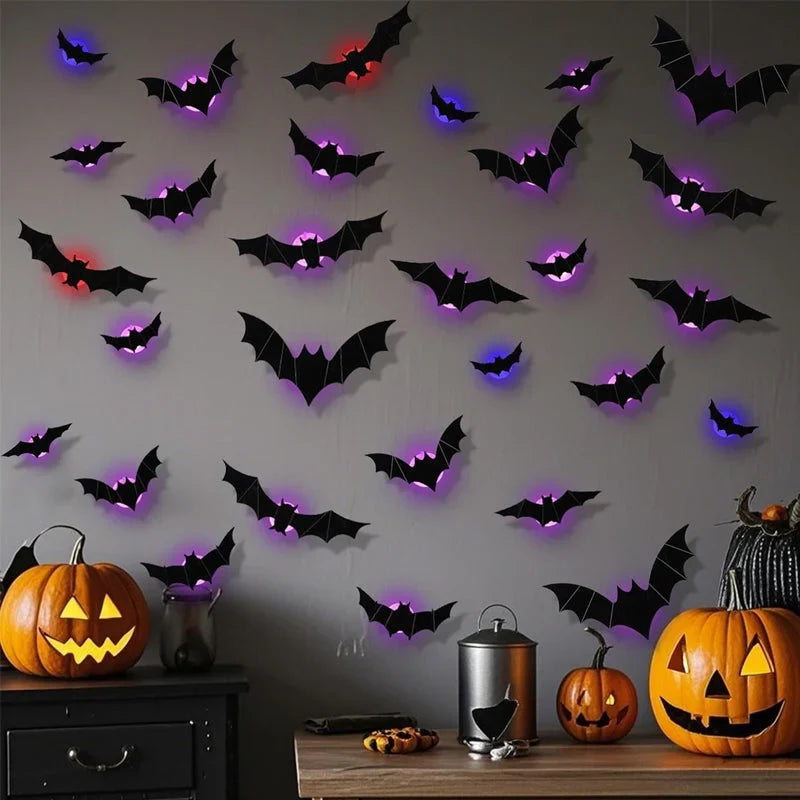🔥 2026 Hot Sale 3D LED Bat Wall Decorations – 24PCS/48PCS Light-Up Halloween Decor for Walls, Windows & Parties