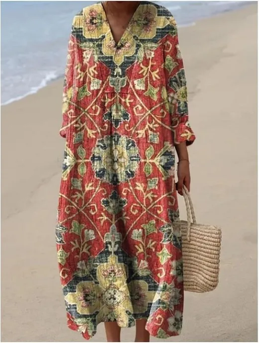 Women's Maxi Dress Casual Dress Floral Dress Elegant Beach Loose Fit Floral Half Sleeve Crew Neck