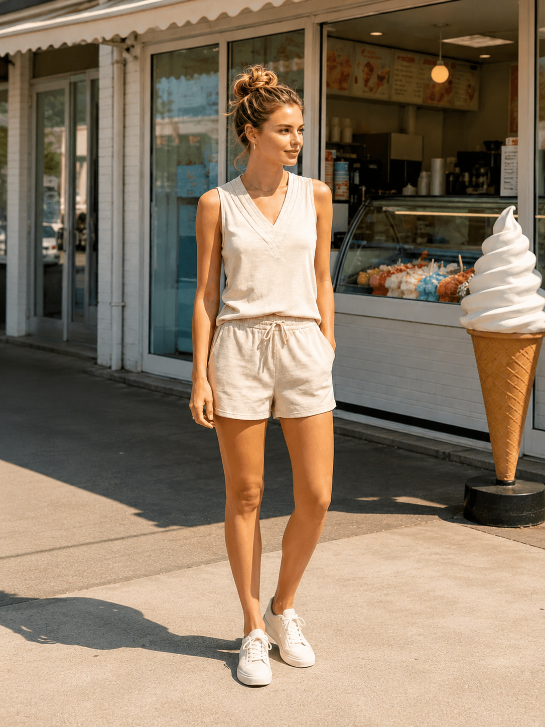 Double V Neck Sleeveless Casual Tank Top
