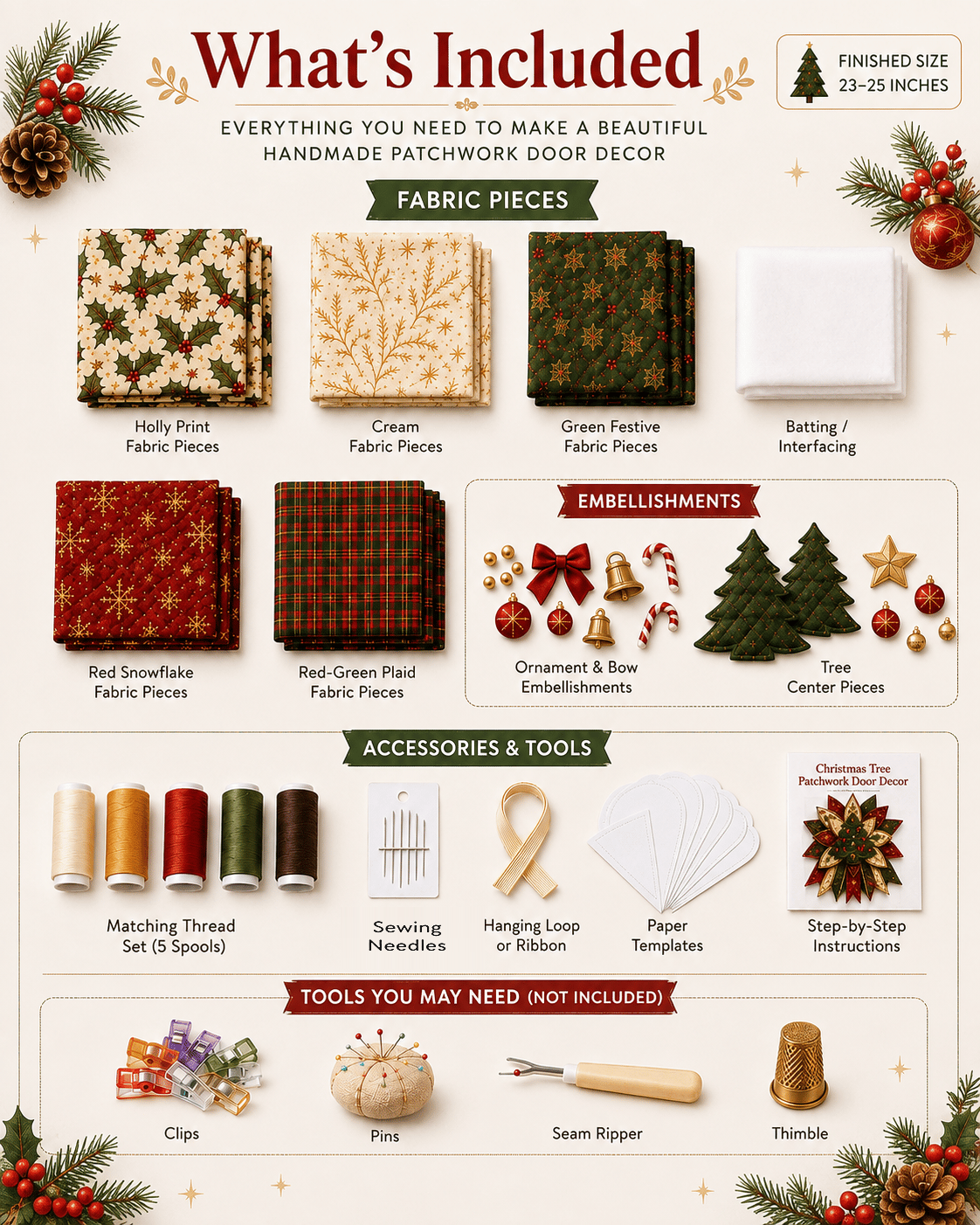 Christmas door hanger kit accessories list - sewing needles