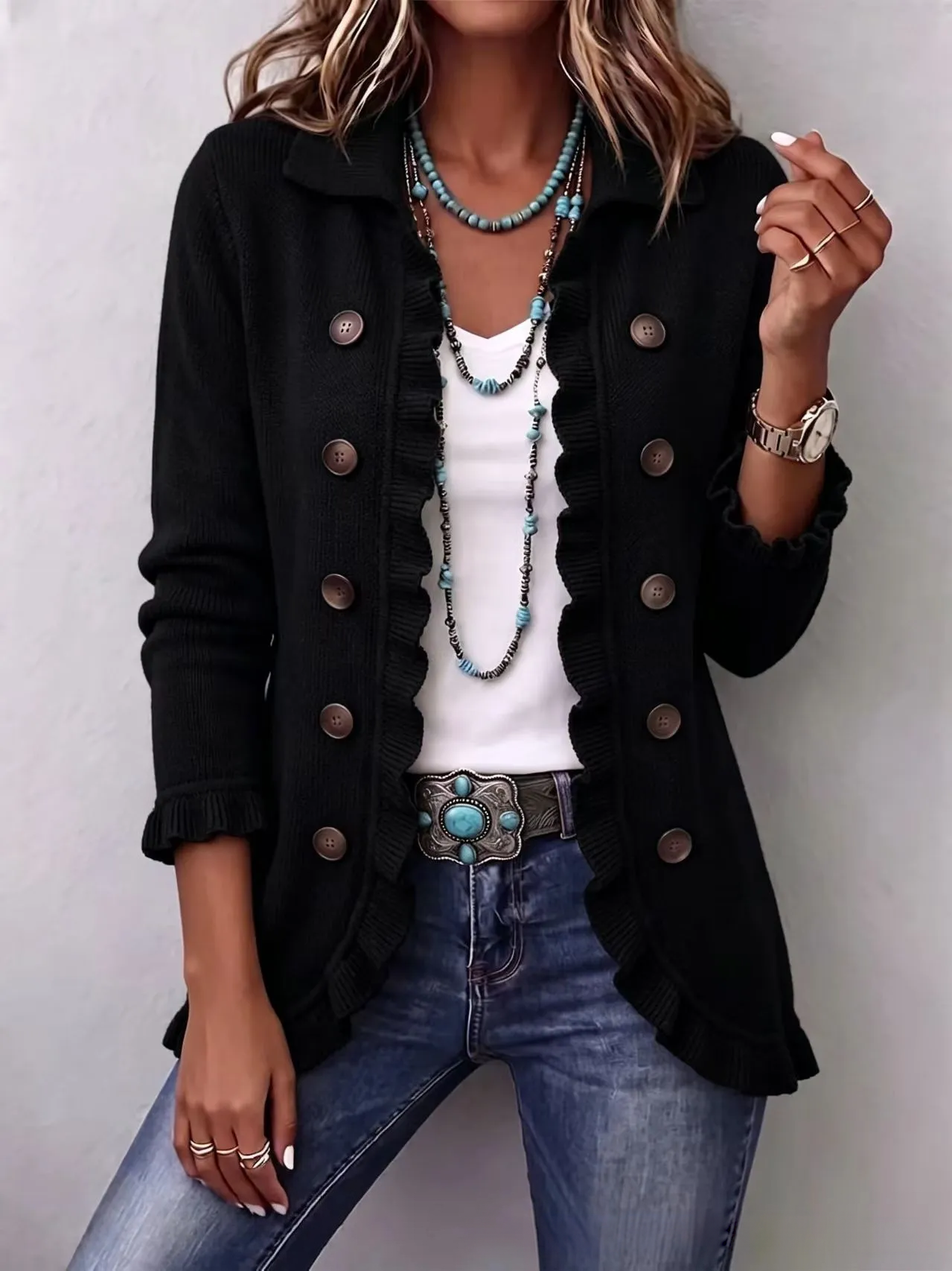 🤲LAST DAY SAVE 49% ⏰Boho-chic Floral Embroidered Utility Ruffled Trim Jacket