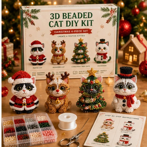 🐱✨ Create Your Own 3D Beaded Christmas Cats | Beginner-Friendly DIY Kit