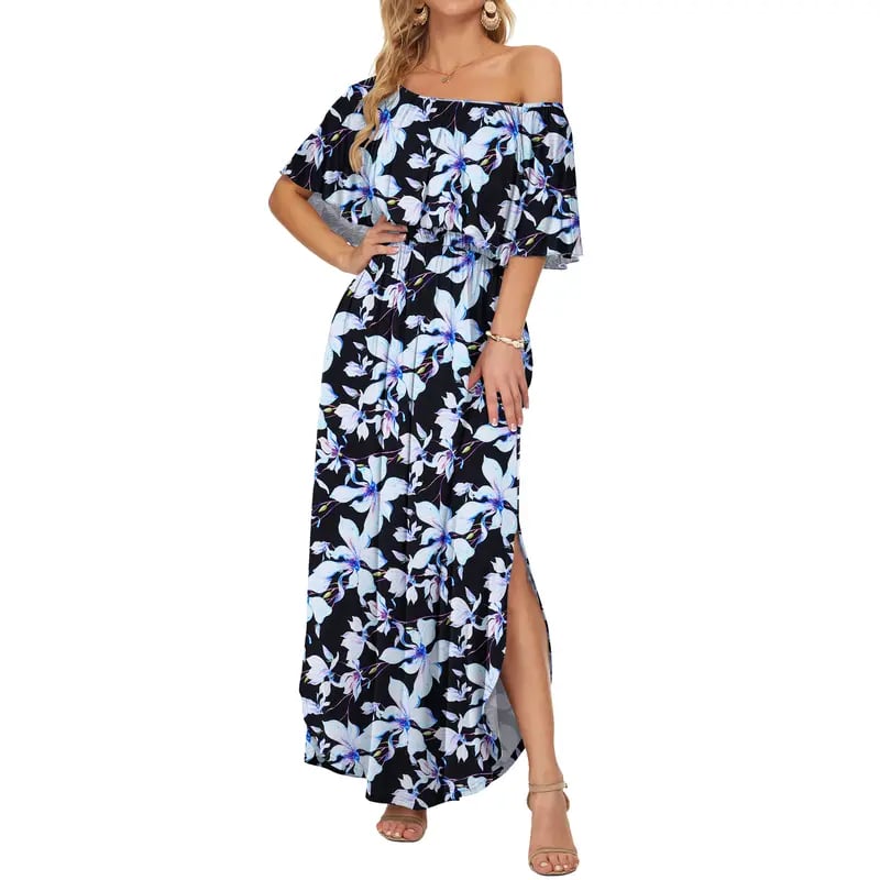 🔥LAST DAY 49% OFF - 🔥Women's Off The Shoulder Dress Wedding Guest Dress Summer Casual Long Ruffle Party Side Split Beach Maxi Dresses