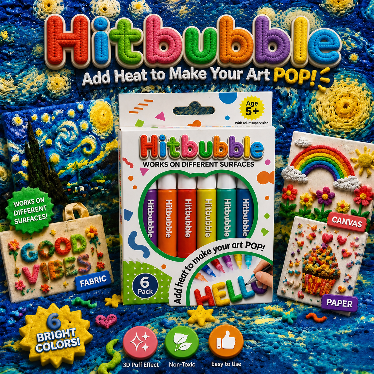Hitbubble 3D Relief Art Pen - Turn Flat Drawings Into Touchable 3D Art