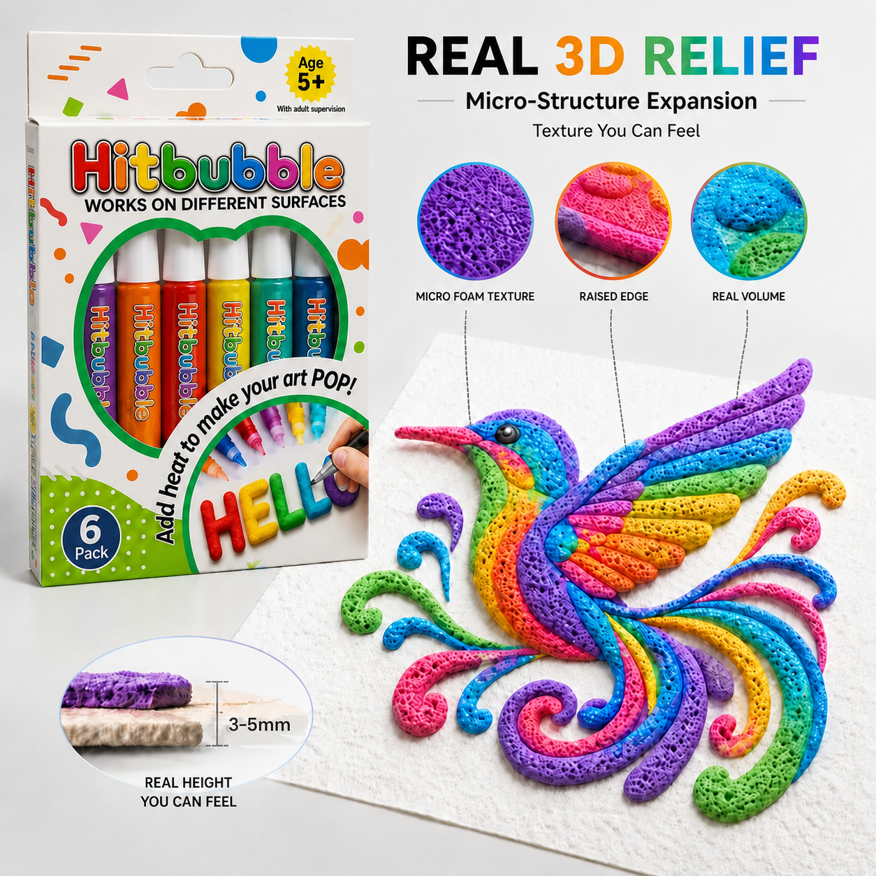 Hitbubble 3D Relief Art Pen - Turn Flat Drawings Into Touchable 3D Art