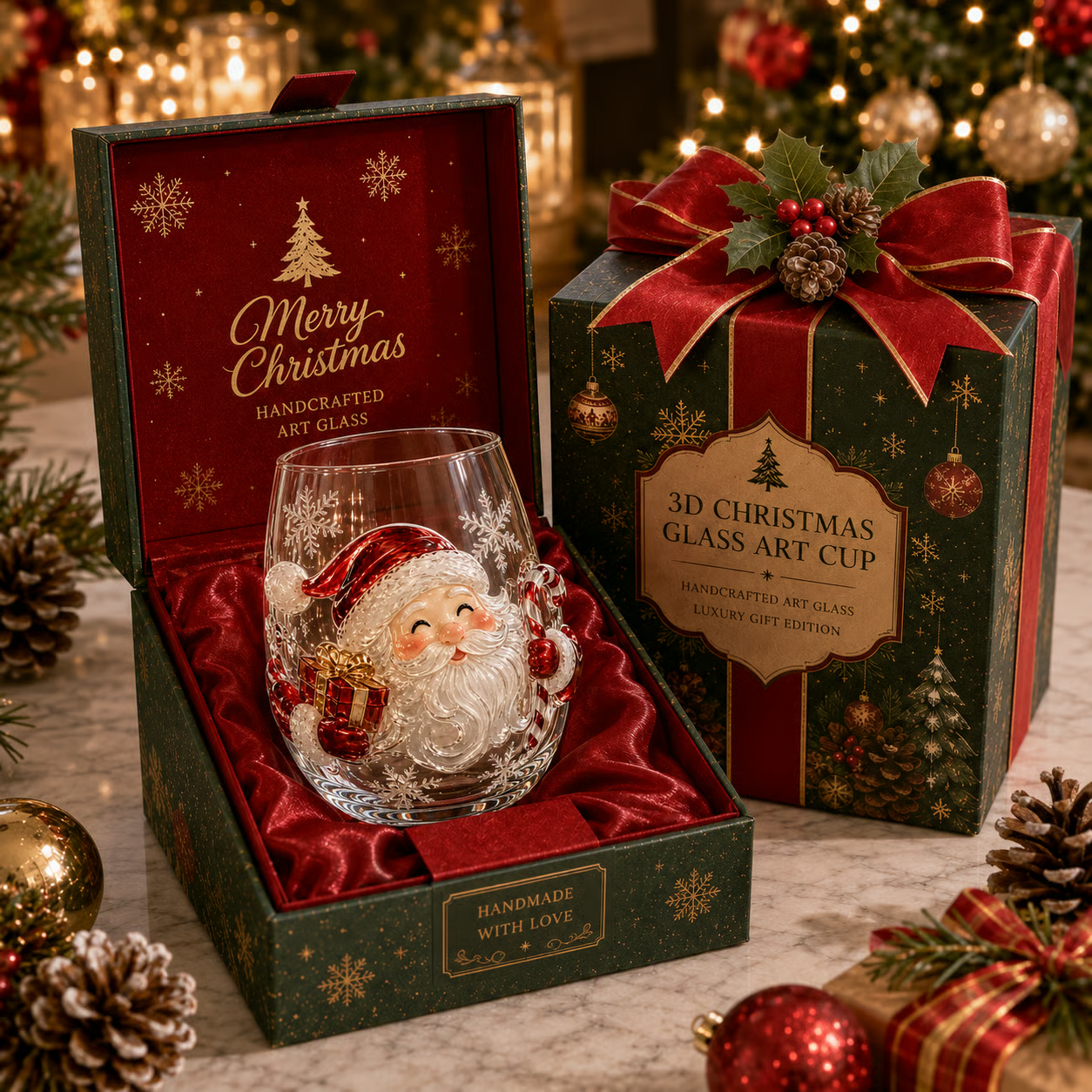 BUY 3 GET 1 FREE🎁 Magical Christmas 3D Glass Cup Collection – Santa, Reindeer, Snowman & Christmas Tree