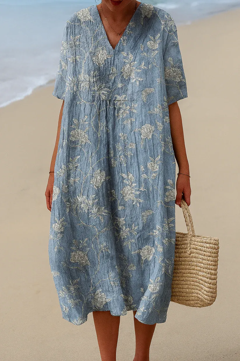 Women's Maxi Dress Casual Dress Floral Dress Elegant Beach Loose Fit Floral Half Sleeve Crew Neck