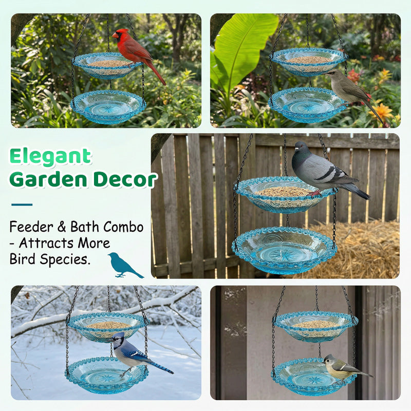 🐦Vintage Style Hanging Bird Feeder & Bath – Elegant Design, Easy to Hang & Welcoming Garden