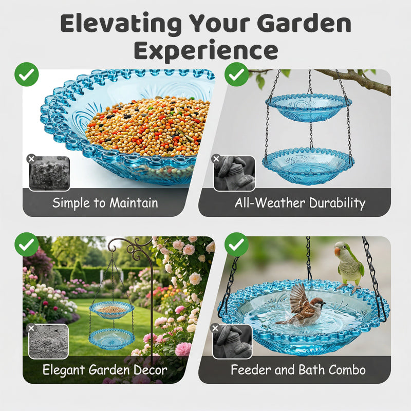 🐦Vintage Style Hanging Bird Feeder & Bath – Elegant Design, Easy to Hang & Welcoming Garden