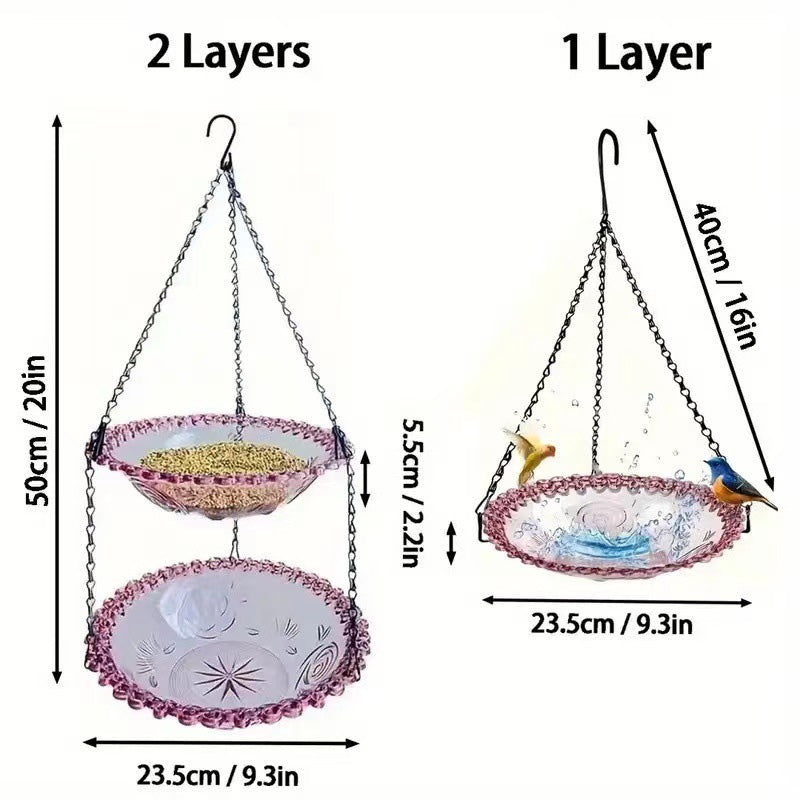 🐦Vintage Style Hanging Bird Feeder & Bath – Elegant Design, Easy to Hang & Welcoming Garden