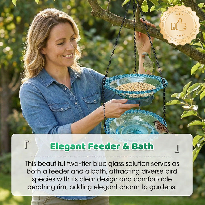 🐦Vintage Style Hanging Bird Feeder & Bath – Elegant Design, Easy to Hang & Welcoming Garden