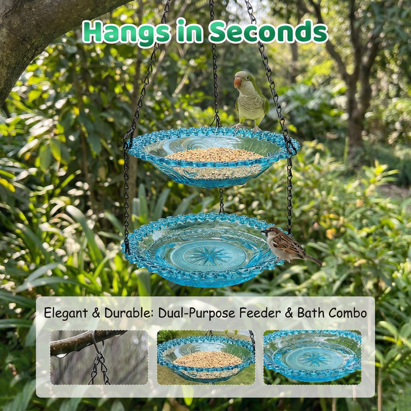 🐦Vintage Style Hanging Bird Feeder & Bath – Elegant Design, Easy to Hang & Welcoming Garden