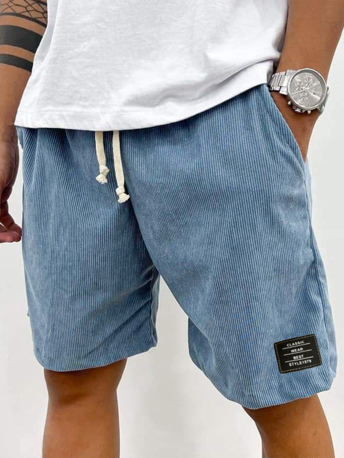 Herren Stilvolle Corduroy Einfache Bestickte Etikett Urlaub Lässige Shorts