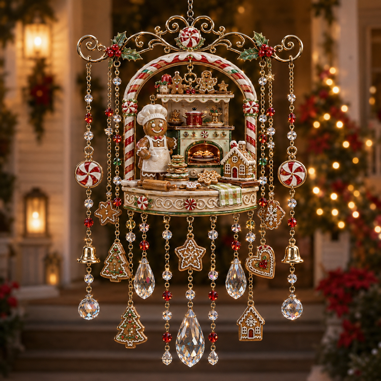 Weihnachtliches Kristall-Windspiel mit Lebkuchenküche