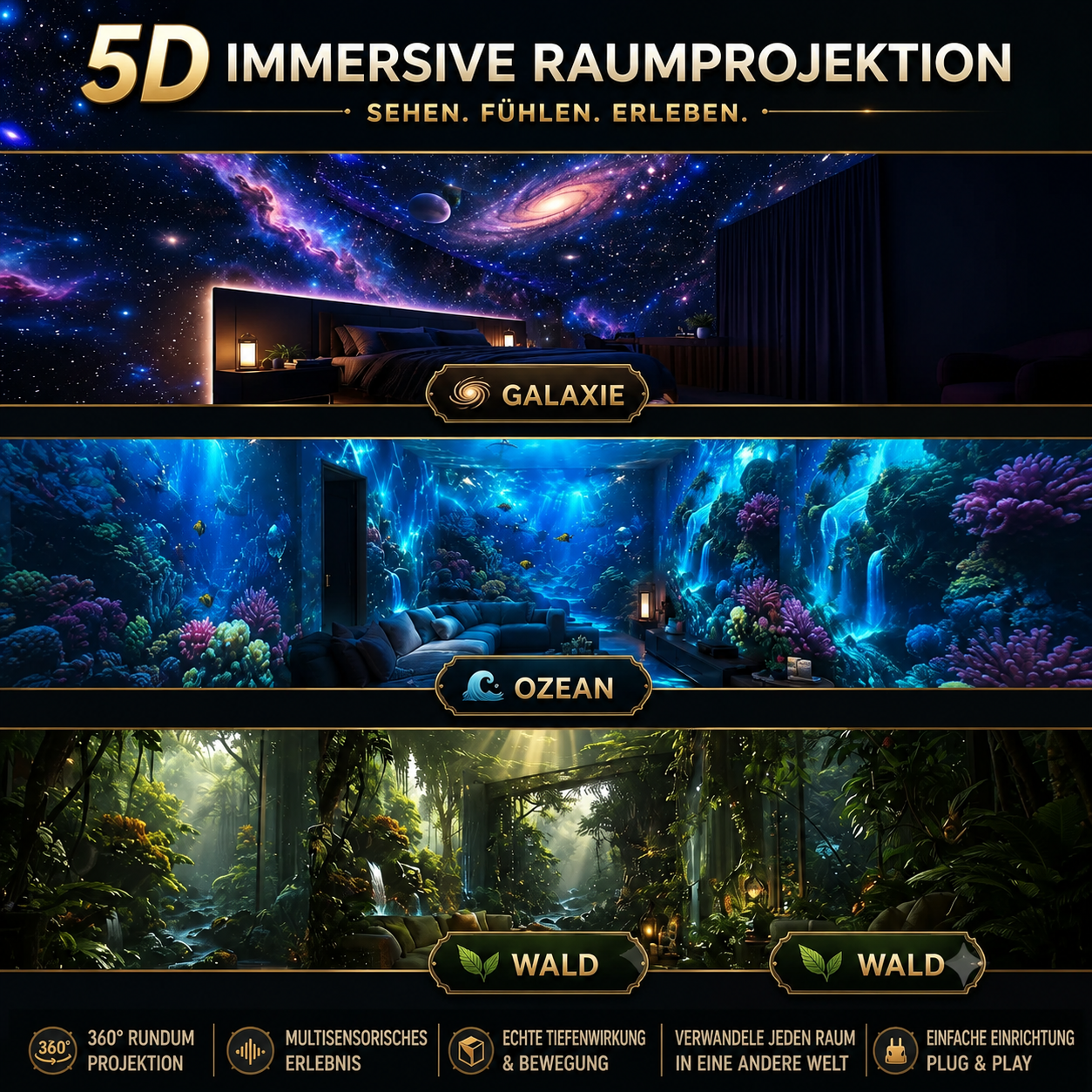 Smart Holografischer 5D Sternen- & Ozeanprojektor