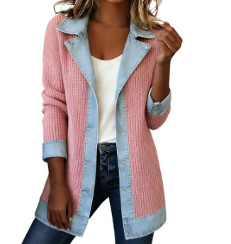 【🎉Nur kurze Zeit: 49 % Rabatt】Elegante Strickjacke im Denim-Strick-Mix – Rot