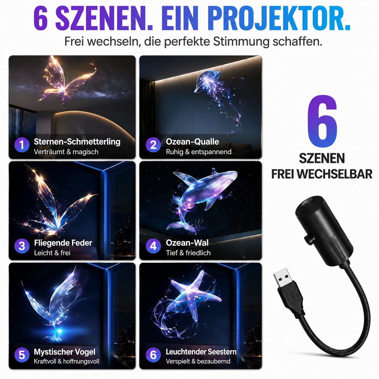 Smart Holografischer 5D Sternen- & Ozeanprojektor