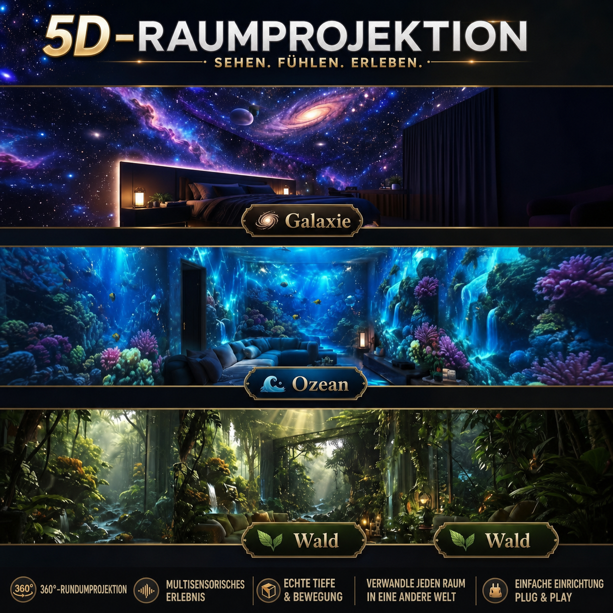 HD-Sternenprojektor – Galaxie-, Ozean- und Waldprojektion