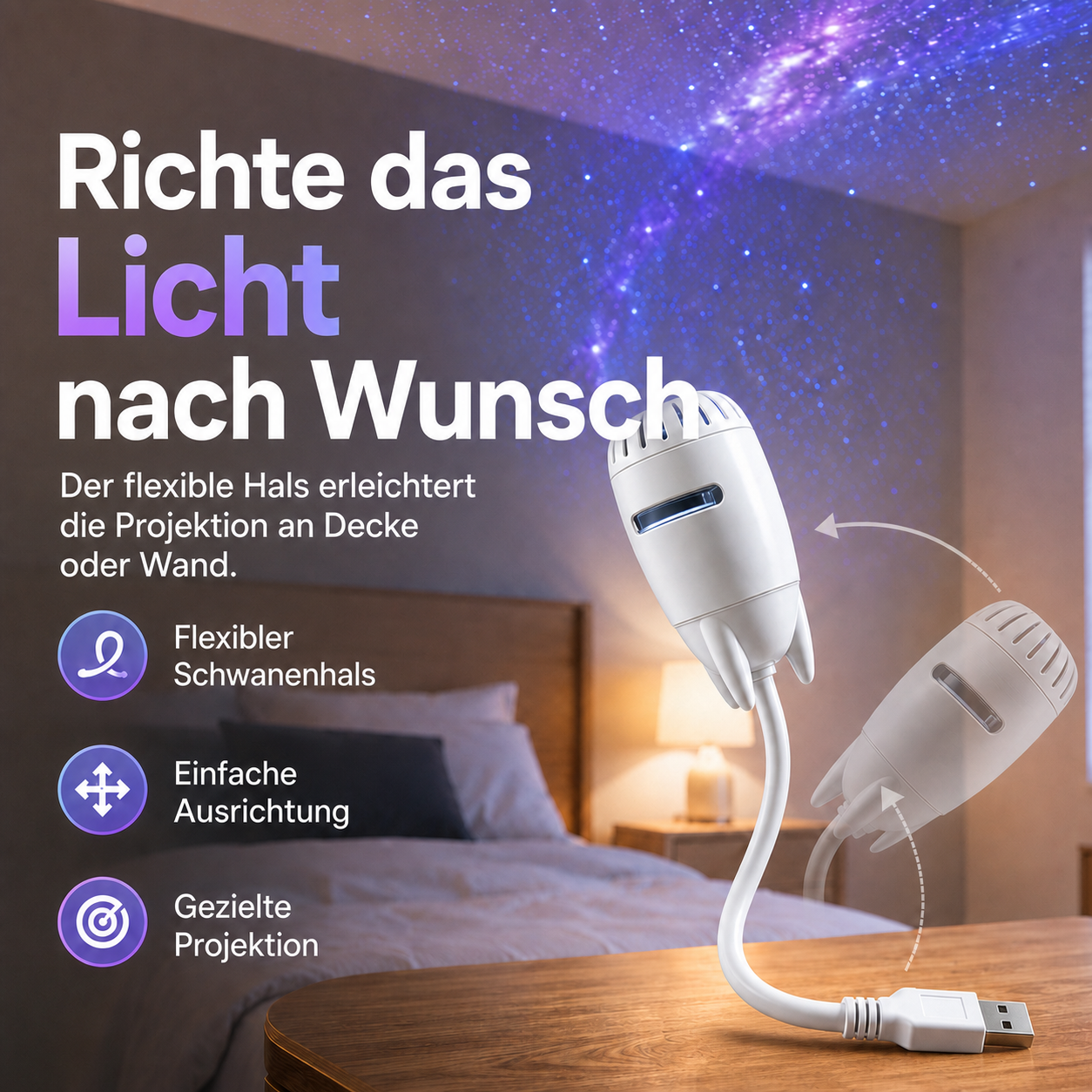 HD-Sternenprojektor – Flexibler Schwanenhals