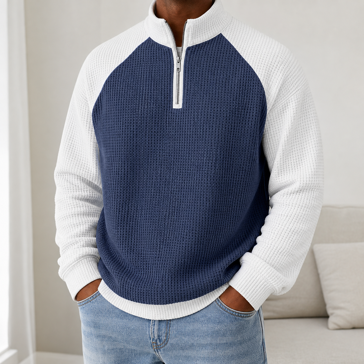 Detailansicht von Waffelstruktur und Farbblockdesign