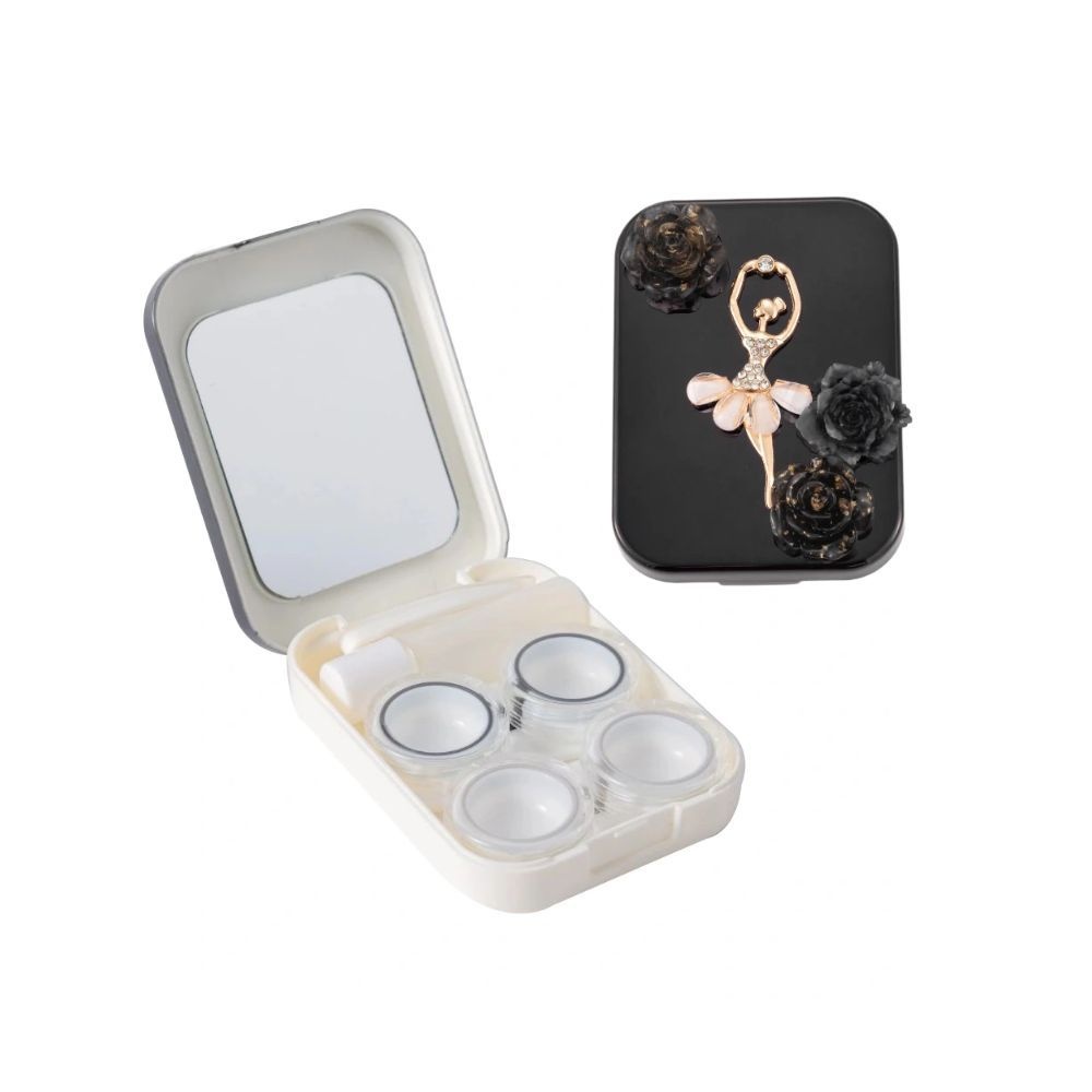 2 Pair Black Gold Ballet Contact Lens Case