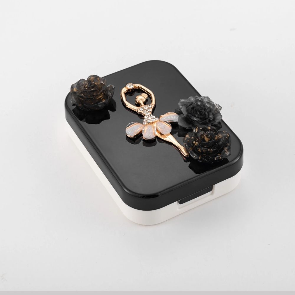 2 Pair Black Gold Ballet Contact Lens Case