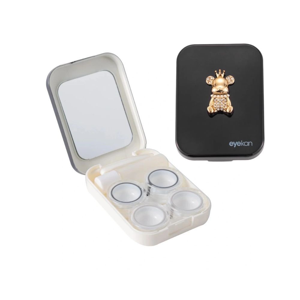 2 Pair Black Gold Bear Contact Lens Case