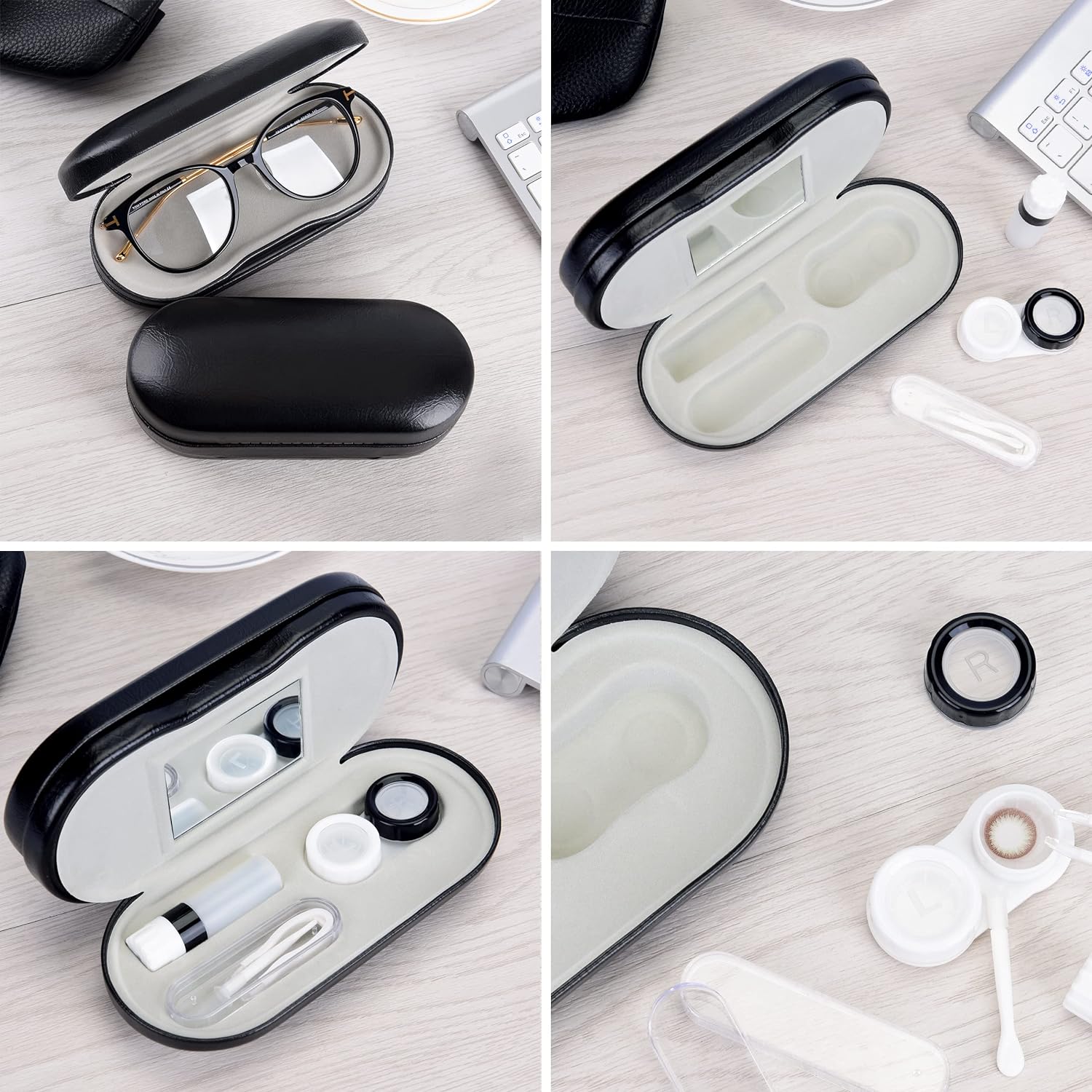 2 in 1 Double Sided Portable Contact Lens Case and Glasses Case with Built-in Mirror