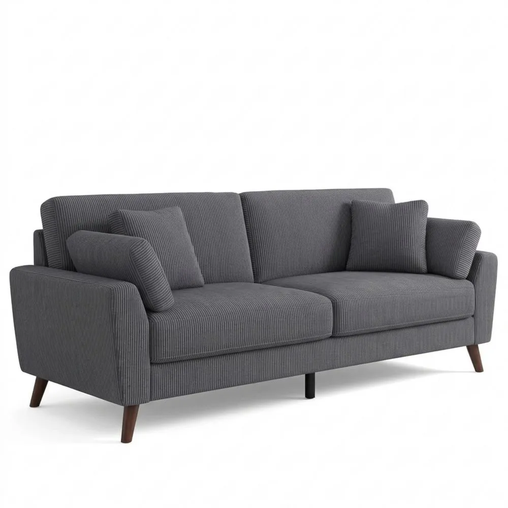 Großes 3-Sitzer Sofa aus Cord, modernes Design mit hohen Beinen, ideal für Wohnzimmer oder Schlafzimmer, Grau