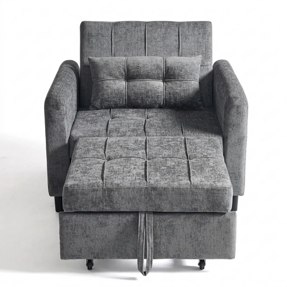 Multifunktionaler Sessel mit Schlaffunktion und Seitentasche in Grau