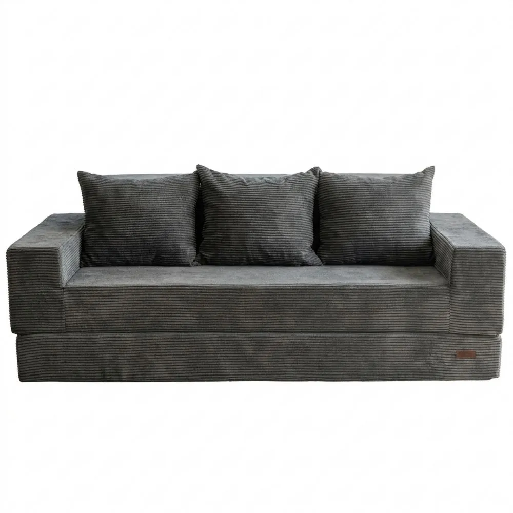 Kompaktes Schlafsofa mit Getränkehalter und Kissen, ideal für Wohn- und Gästezimmer