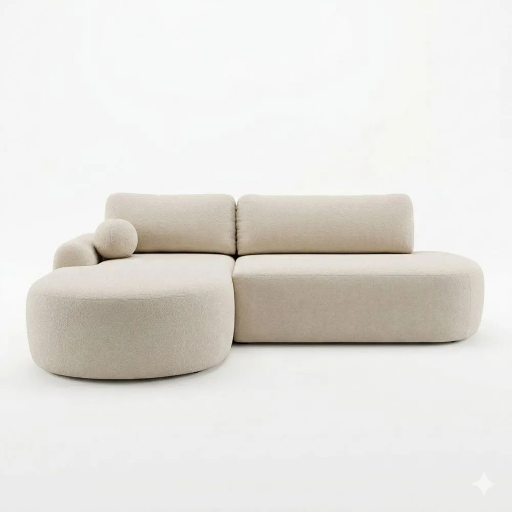 Moderne Ecksofa in Bouclé, 271x177 cm, L-Form, Schlafsofa, 3-Sitzer, Creme, Links