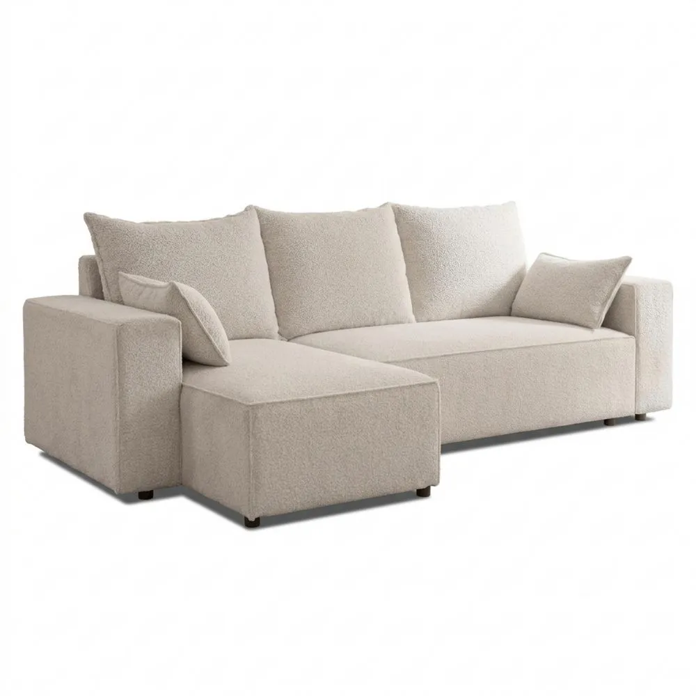 Ecksofa mit Schlaffunktion und Bettkasten in Beige
