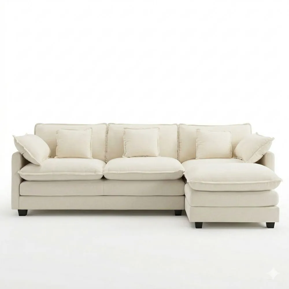 Modulares Ecksofa mit Ottomane, 4-Sitzer, Chenille-Stoff, Beige