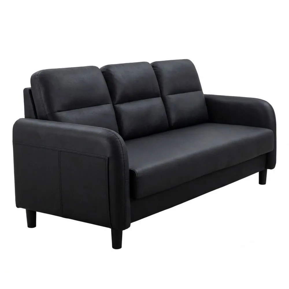 Komfortables 3-Sitzer-Stoffsofa mit Armlehnen und Kissen, Modernes Loungesofa in Schwarz für Wohnzimmer