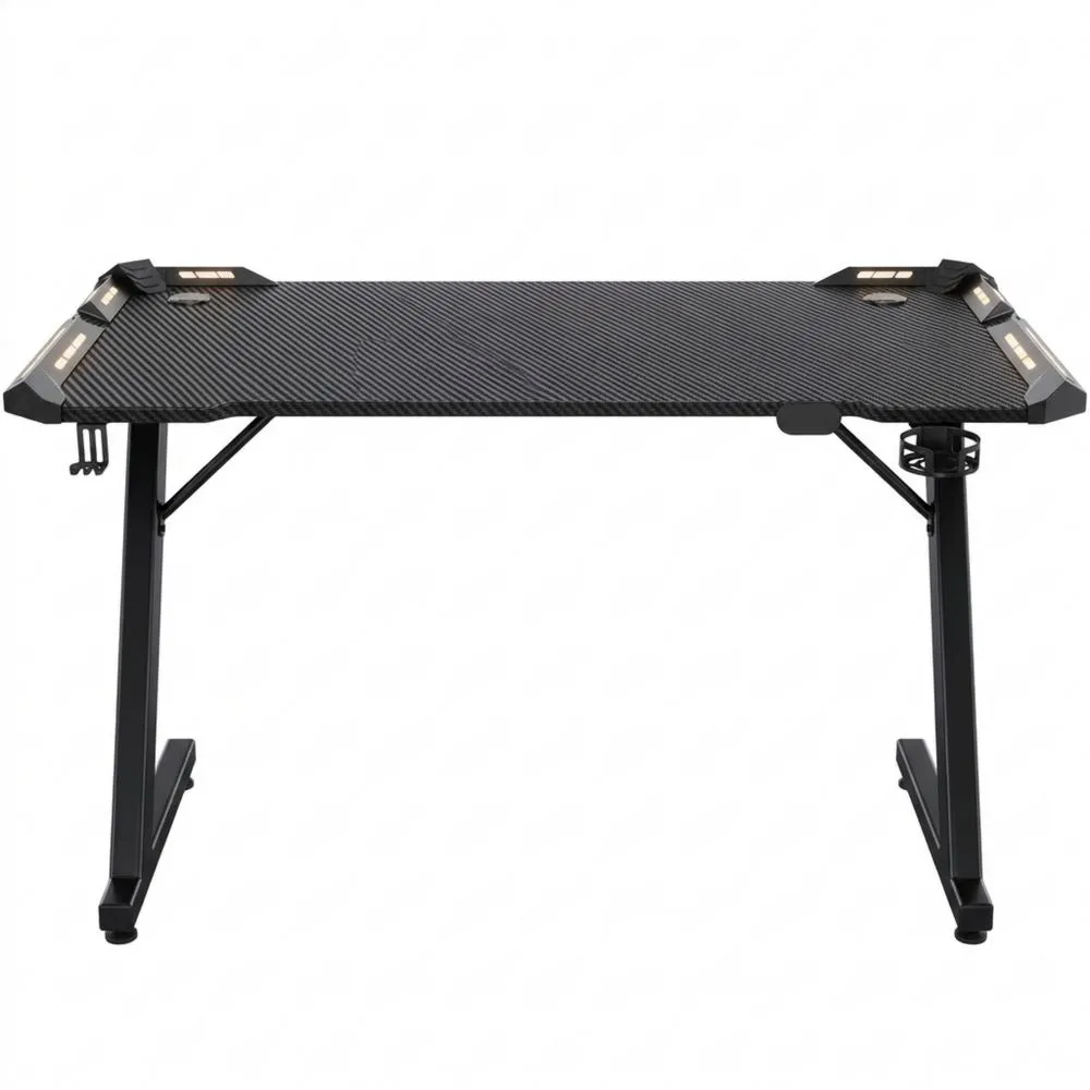 Ergonomischer Gaming-Schreibtisch mit LEDs und Zubehör