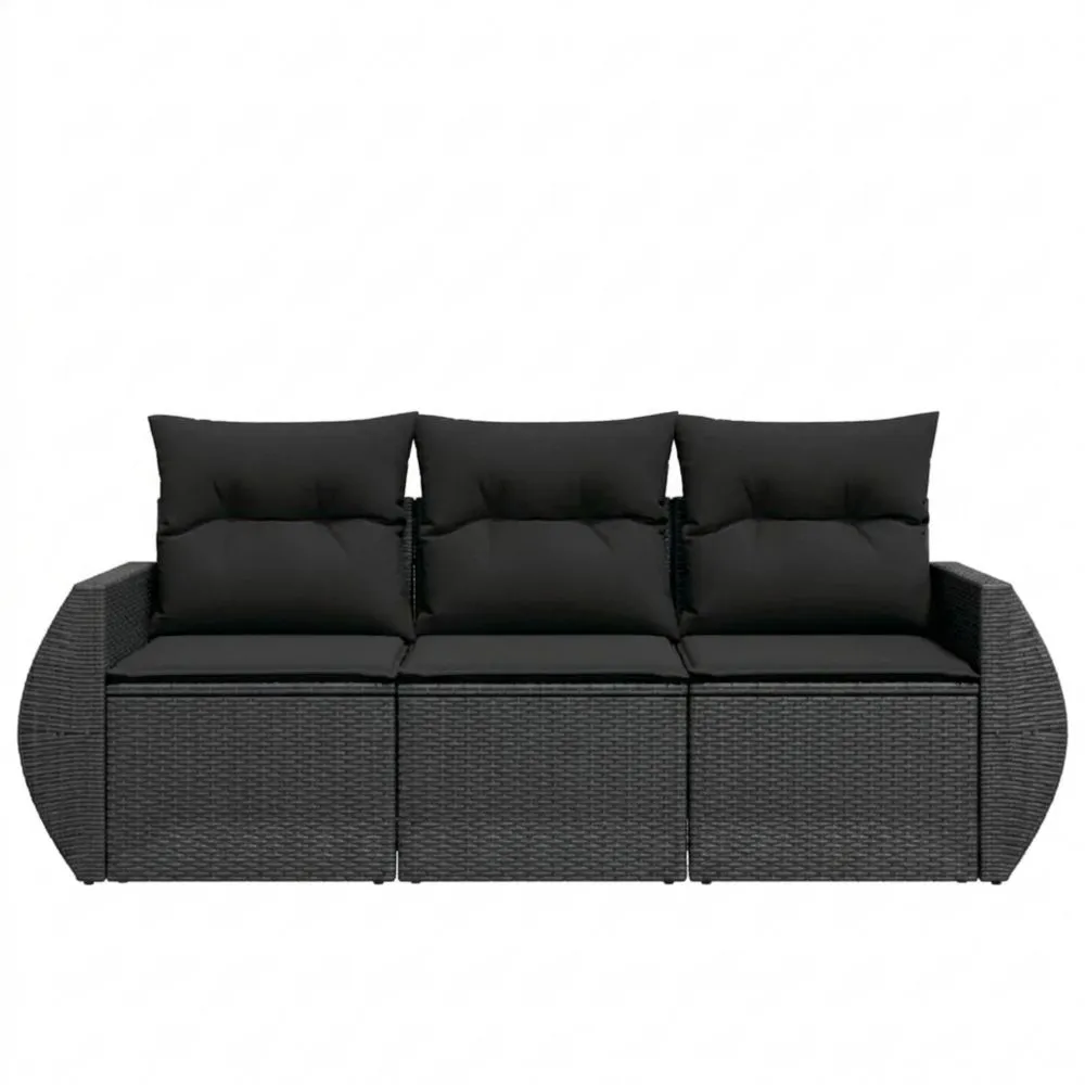 3-Sitzer Outdoor Rattan-Ecksofa Set für Balkon oder Terrasse, Schwarz
