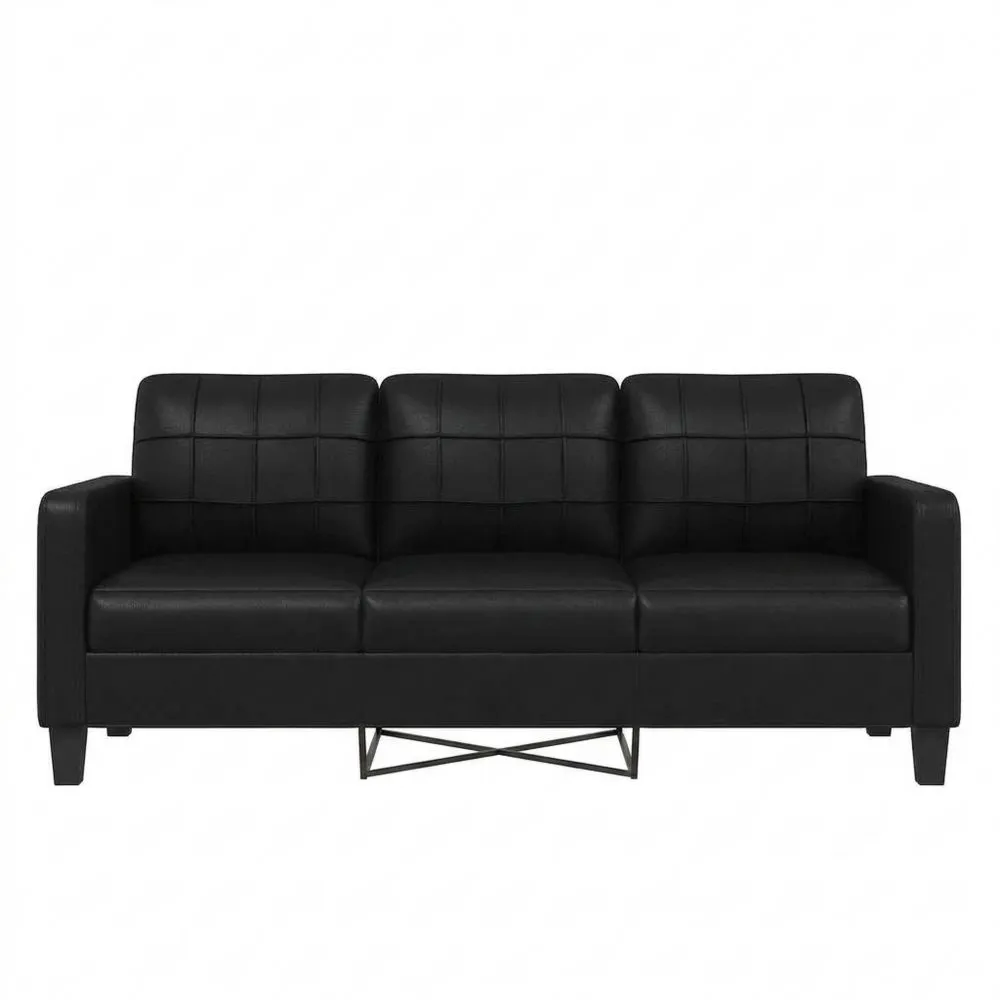 Bequemes Wohnzimmer-Sofa mit Metallgestell, Kunstleder, Schwarz, 180 cm