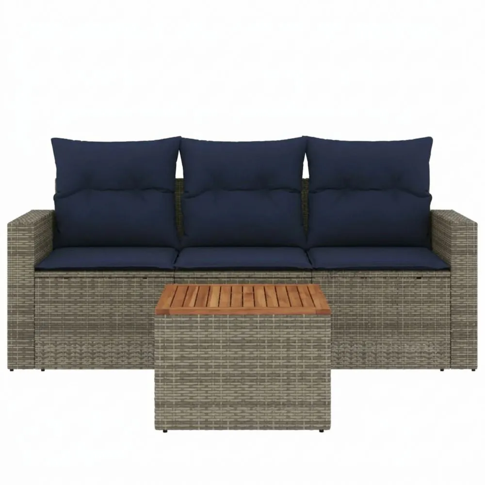 Gartensofa-Set für 5 Personen mit Kissen, Polyrattan, grau