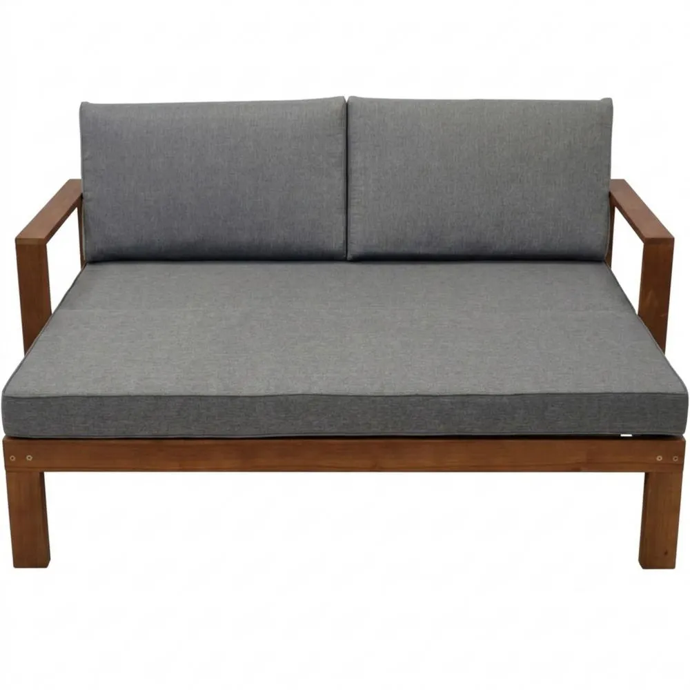 Ausziehbares Gartensofa aus Akazienholz mit grauen Polstern