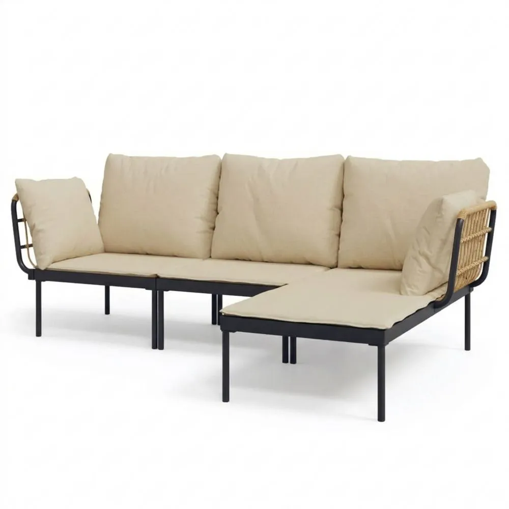 Modulare Ecklounge für Balkon und Terrasse, wetterfest mit Metallrahmen